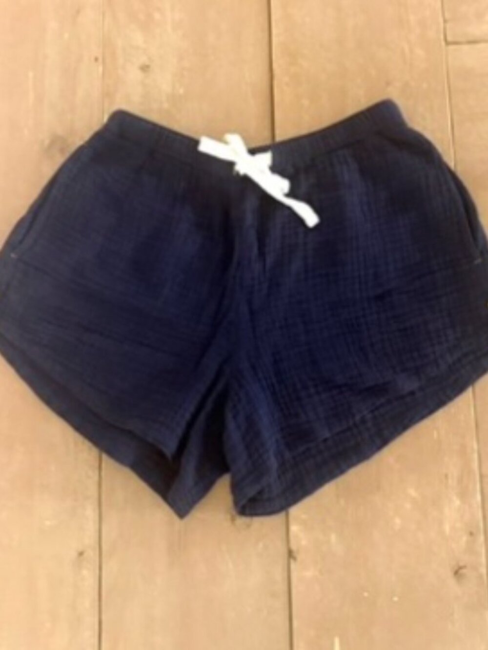 KERRI ROSENTHAL Navy Blue Drawstring Shorts with Kerri etched Hearts Sz X-SMALL